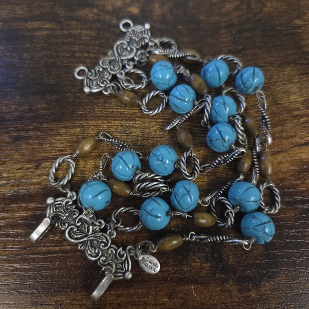 Claudia Agudelo Carved Glass and Wood 5 Strand Bracelet